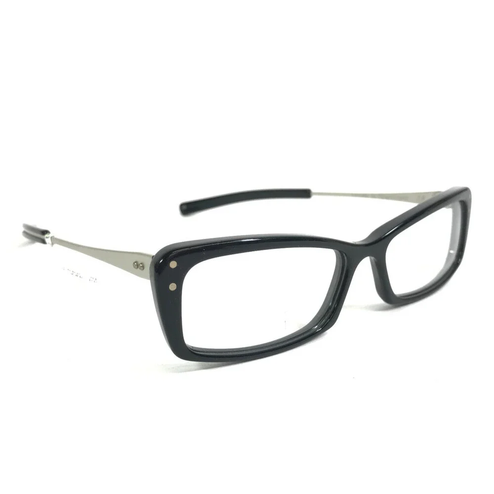 Onkel Eyeglasses Frames Buto Col 01 Black Silver Rectangle Full Rim 50-15-140